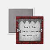 Bloed rode Zijde Zilveren Skulls Gothic Save the D Magneet (Voorkant / Achterkant)