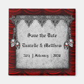 Bloed rode Zijde Zilveren Skulls Gothic Save the D Magneet (Voorkant)