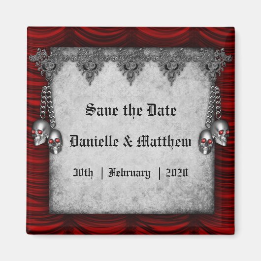 Bloed rode Zijde Zilveren Skulls Gothic Save the D Magneet (Voorkant)