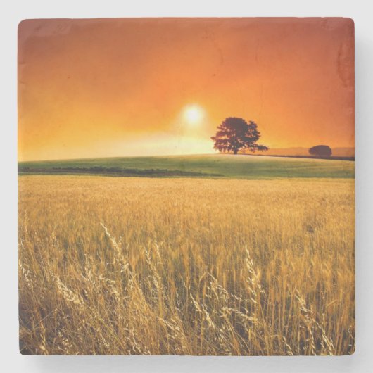 Bloed-rode Zonsondergang Stenen Onderzetter (Voorkant)