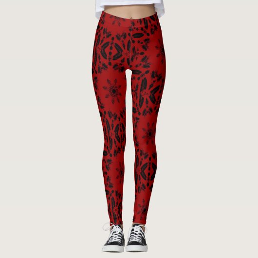 Bloed rode zwarte geometrische vormgeving vetgedru leggings (Voorkant)