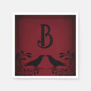 Bloed Rode Zwarte Raaf Monogram Gotische Bruiloft Servet