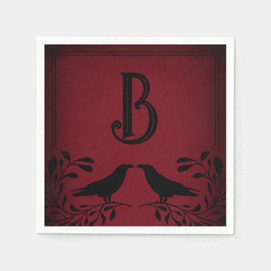 Bloed Rode Zwarte Raaf Monogram Gotische Bruiloft Servet (Voorkant)