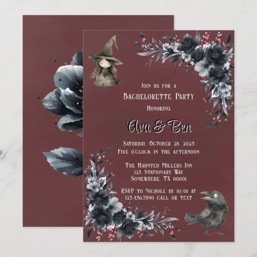 Bloed Rood Gotisch Zwart Bloemen Bachelorette Part Kaart (Voorkant / Achterkant)