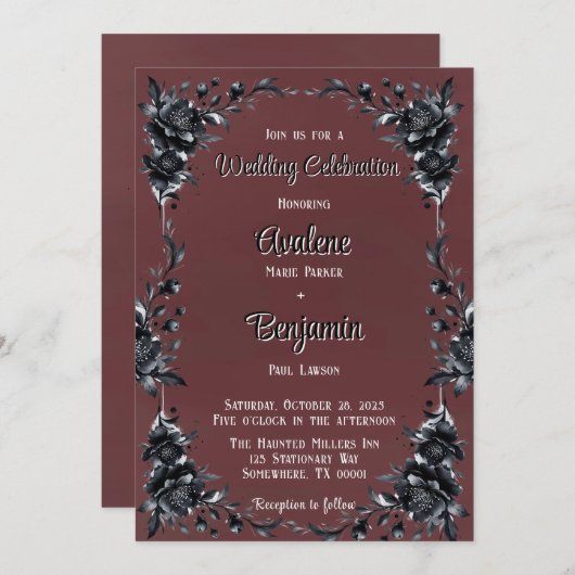 Bloed Rood Gotisch Zwart Bloemen Huwelijksfeest Kaart (Voorkant / Achterkant)