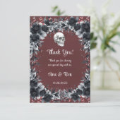 Bloed Rood Gotisch Zwart Bloemen Schedel Huwelijk Bedankkaart (Staand voorkant)