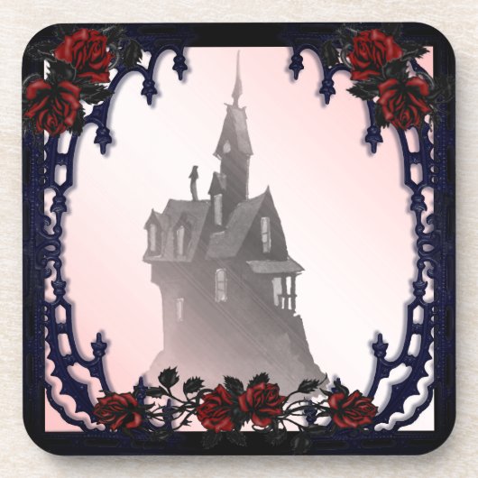 Bloed Roos Gothic Mansion Halloween Bier Onderzetter (Voorkant)