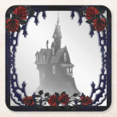 Bloed Roos Gothic Mansion Halloween Kartonnen Onderzetters (Voorkant)