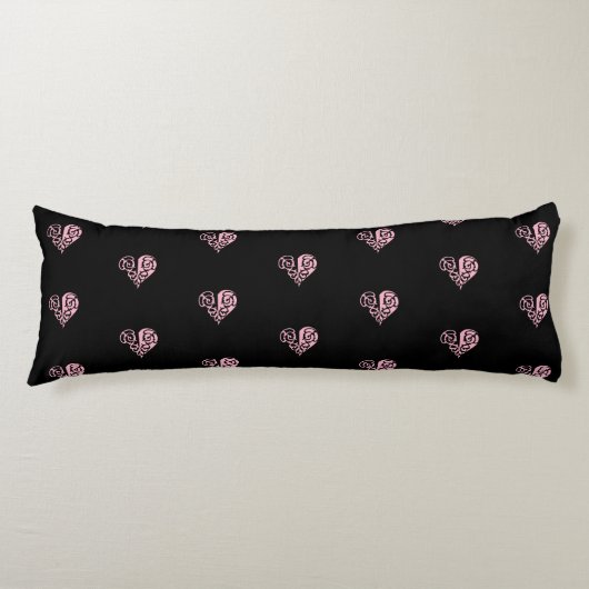 Bloed roze en zwarte Filigree Heart Body Pillow Lichaamskussen (Voorkant)