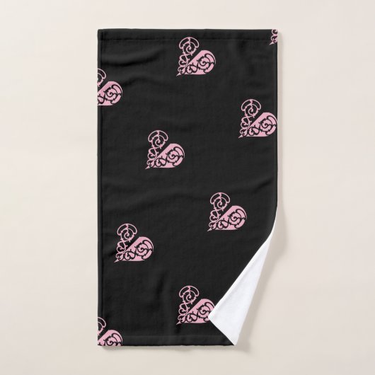 Bloed roze en zwarte Filigree Heart Towel Set Bad Handdoek (Handdoek)