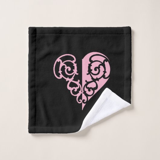 Bloed roze en zwarte Filigree Heart Towel Set Bad Handdoek (Wasdoekje)