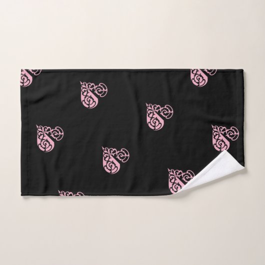 Bloed roze en zwarte Filigree Heart Towel Set Bad Handdoek (Handdoek)
