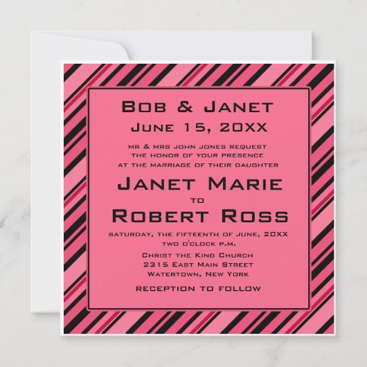 Bloed roze en zwarte striped uitnodigingen (Voorkant)