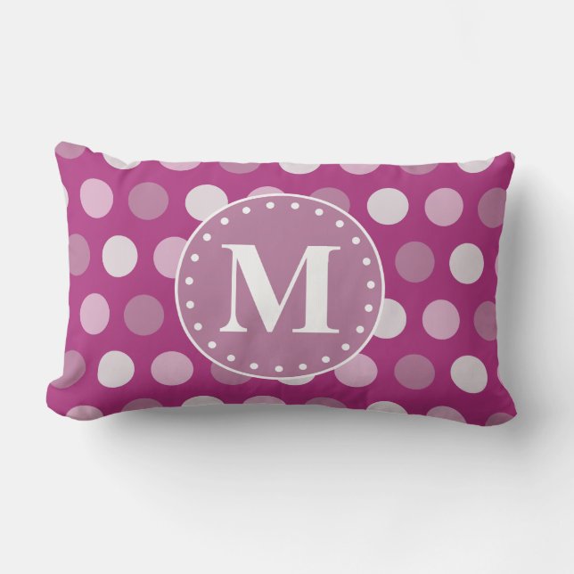 Bloed roze Paarse poladots monogram Kussen (Voorkant)