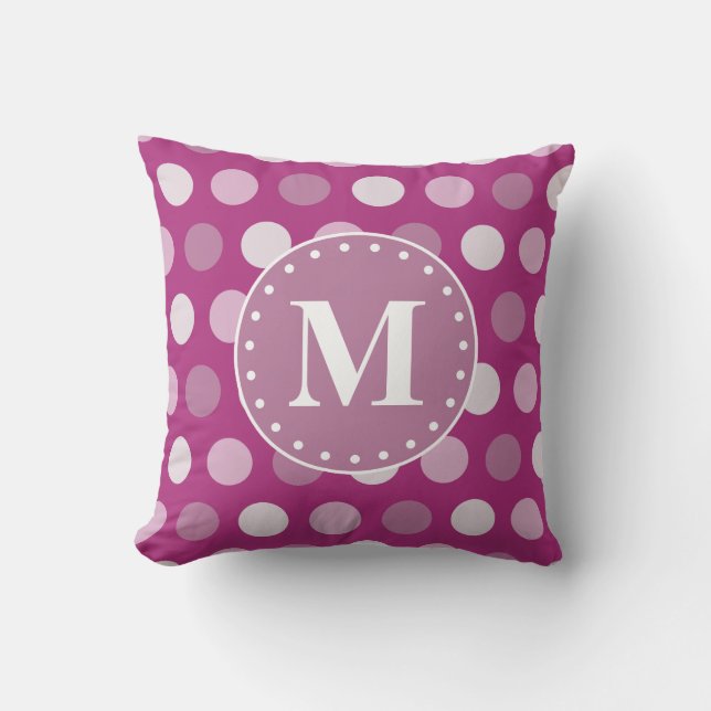 Bloed roze Paarse poladots monogram Kussen (Voorkant)