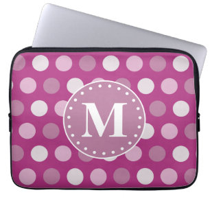 Bloed roze Paarse poladots monogram Laptop Sleeve