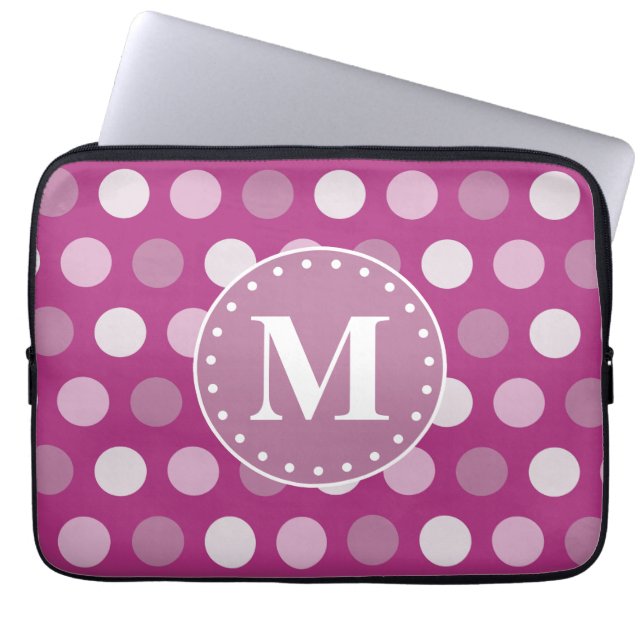 Bloed roze Paarse poladots monogram Laptop Sleeve (Voorkant)
