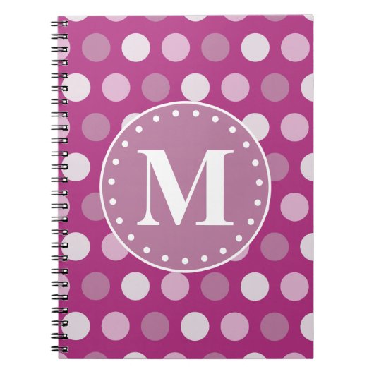 Bloed roze Paarse poladots monogram Notitieboek (Voorkant)