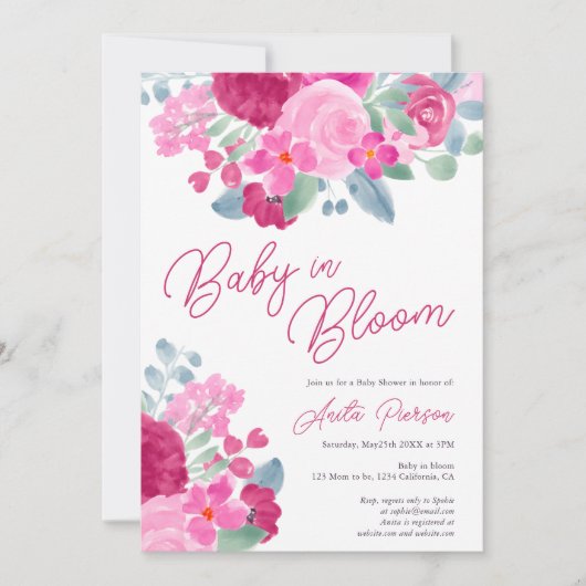 Bloed roze waterverf baby shower kaart (Voorkant)