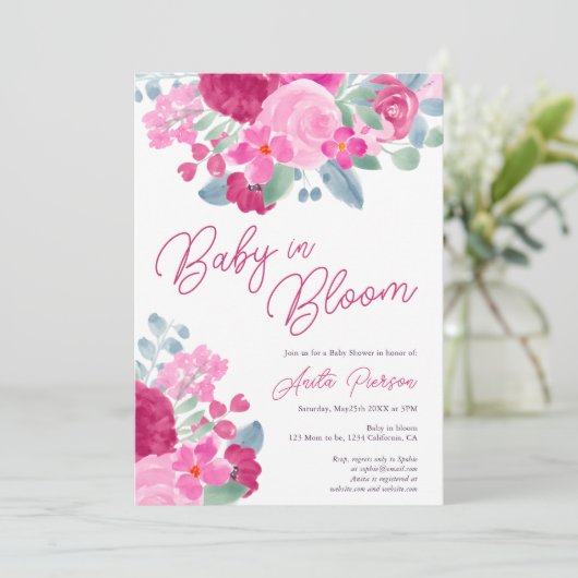 Bloed roze waterverf baby shower kaart (Staand voorkant)