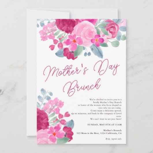 Bloed roze waterverf moederdag kaart (Voorkant)