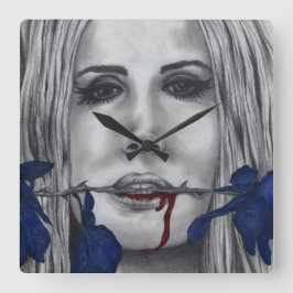 Bloed Rozen Blauwe Vampier Vrouw Portret Goth Kuns Vierkante Klok