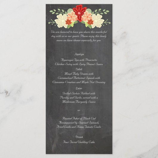 Bloed Sinaasappel Bloem Krijtbord Wedding Menu (Voorkant)