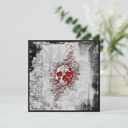 Bloed Skull Gothic Grunge Invitation Kaart (Staand voorkant)