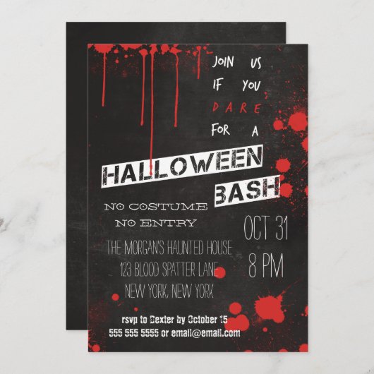 Bloed Splatter Chalkboard Cool Halloween Kaart (Voorkant / Achterkant)