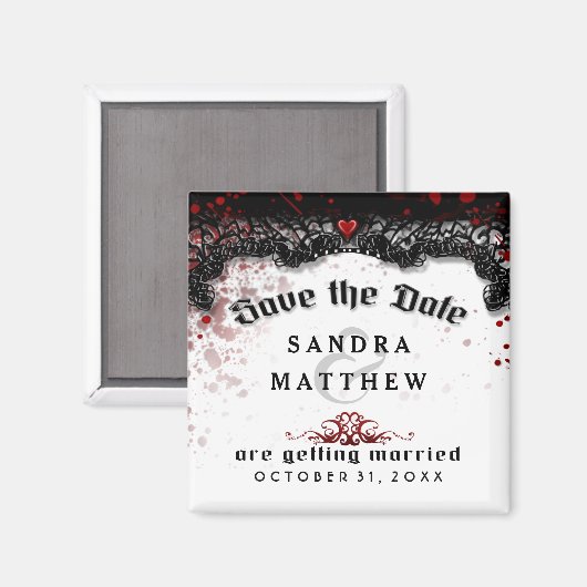 Bloed Splattered Zwart Wit Opslaan Datum Bruiloft Magneet (Voorkant / Achterkant)