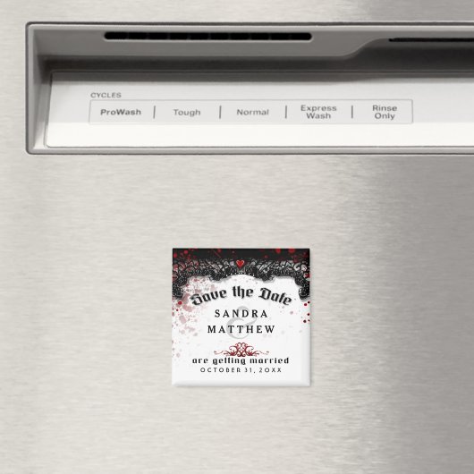 Bloed Splattered Zwart Wit Opslaan Datum Bruiloft Magneet (Insitu (Vaatwasser))