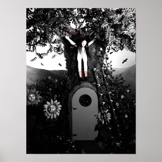 Bloed thee en rode string pop in de boom print (Voorkant)