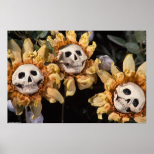Bloed Thee en Rode String Schedel Zonnebloem Poster