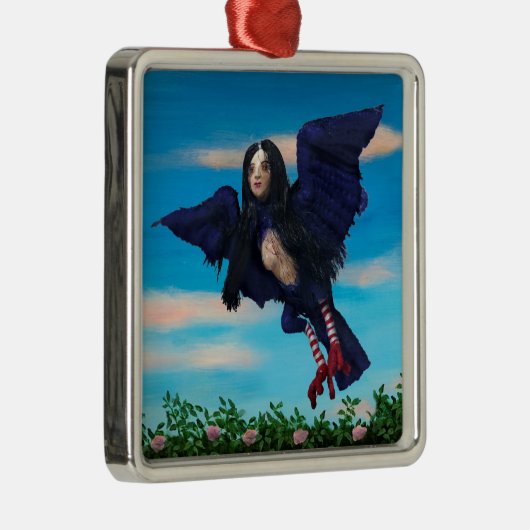 Bloed thee en rode string vogel meisje kussen metalen ornament (Rechts)