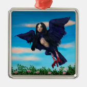 Bloed thee en rode string vogel meisje kussen metalen ornament (Voorkant)