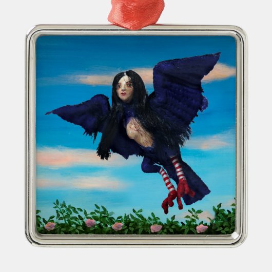 Bloed thee en rode string vogel meisje kussen metalen ornament (Voorkant)