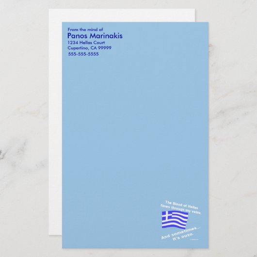 Bloed van Hellas en Ouzo gepersonaliseerd Briefpapier (Voorkant / Achterkant)
