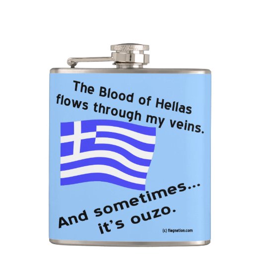 Bloed van Hellas en Ouzo Heupfles (Voorkant)