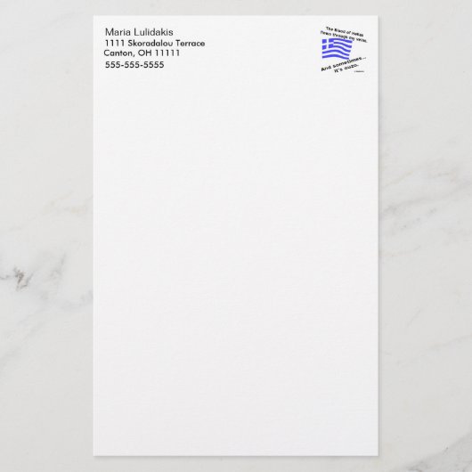 Bloed van Hellas en Ouzo Persoonlijk Briefpapier (Voorkant)