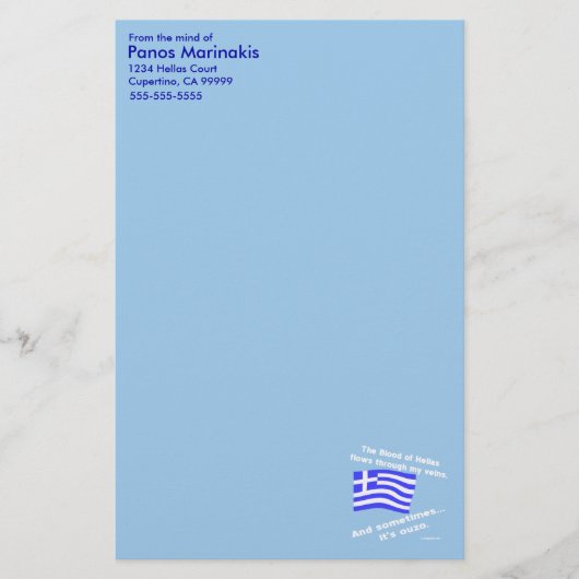 Bloed van Hellas en Ouzo Persoonlijk Briefpapier (Voorkant)