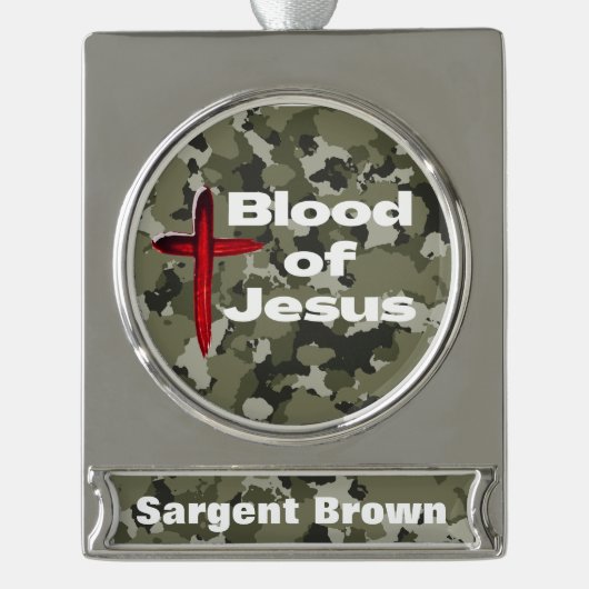 Bloed van Jesus Green Camo gepersonaliseerd gebed Verzilverd Banner Ornament (Voorkant)