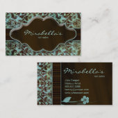 Bloed Visitekaartje Damask Blue Brown 2 (Voorkant / Achterkant)