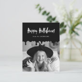 Bloed zwarte Halloween foto uitstrijken Feestdagenkaart (Staand voorkant)