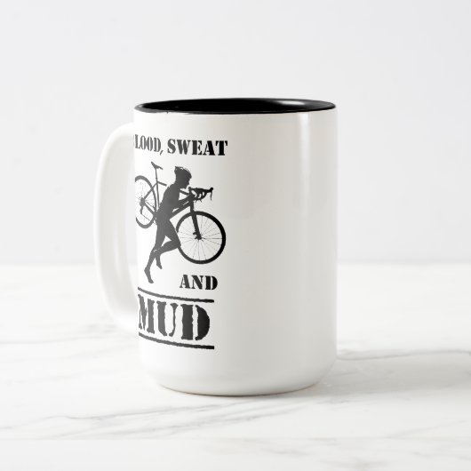 Bloed zweet en modder cyclocross tweekleurige koffiemok (Voorkant links)