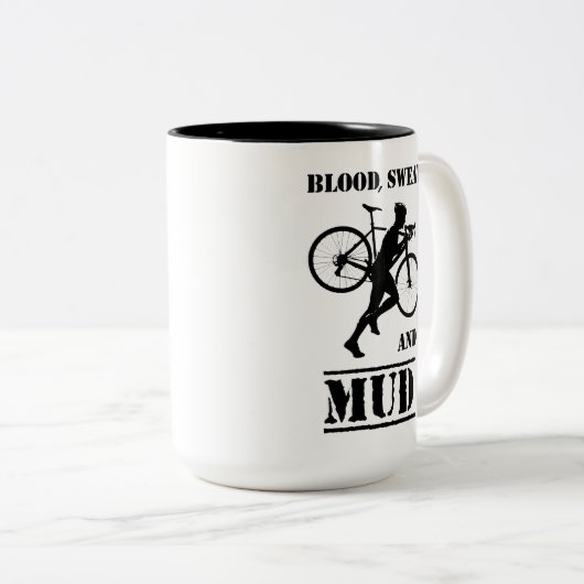 Bloed zweet en modder cyclocross tweekleurige koffiemok (Voorkant rechts)
