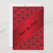 Bloeda rode dahlias in gotische stijl save the dat date (Voorkant)
