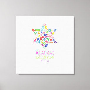 BLOEDBAT Mitzvah-aanmeldkaart aan boord Canvas Afdruk