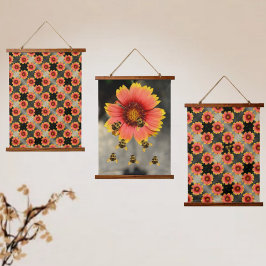 Bloedbijen en Gaillardia Flowers Boho Chic Hangend Wandkleed