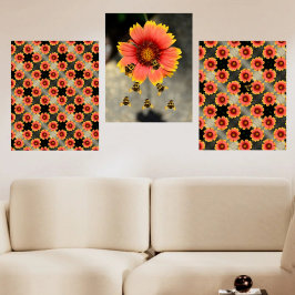 Bloedbijen en Gaillardia Flowers Boho Chic Muurkunst Sets