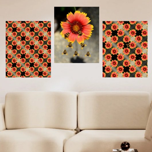 Bloedbijen en Gaillardia Flowers Boho Chic Muurkunst Sets